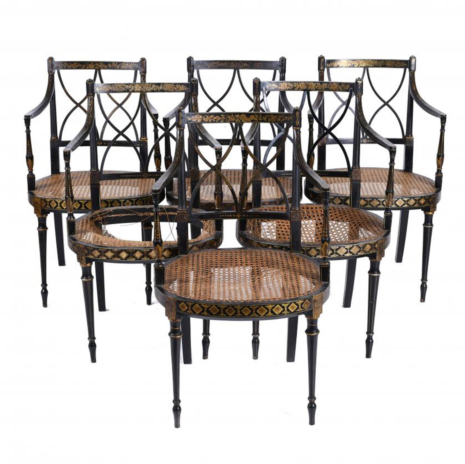 ATTRIBUTED TO PIERRE LOTTIER (20TH CENTURY). SET OF SIX REGENCY STYLE CHAIRS. (1 of 5)