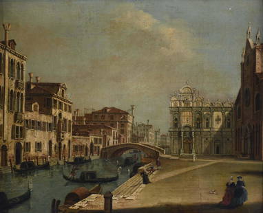 FOLLOWER OF BERNARDO BELLOTTO (1721-1780). "VENICE".: Oil on canvas. Work with restorations. 55 x 68 cm; 75 x 87 cm (frame).