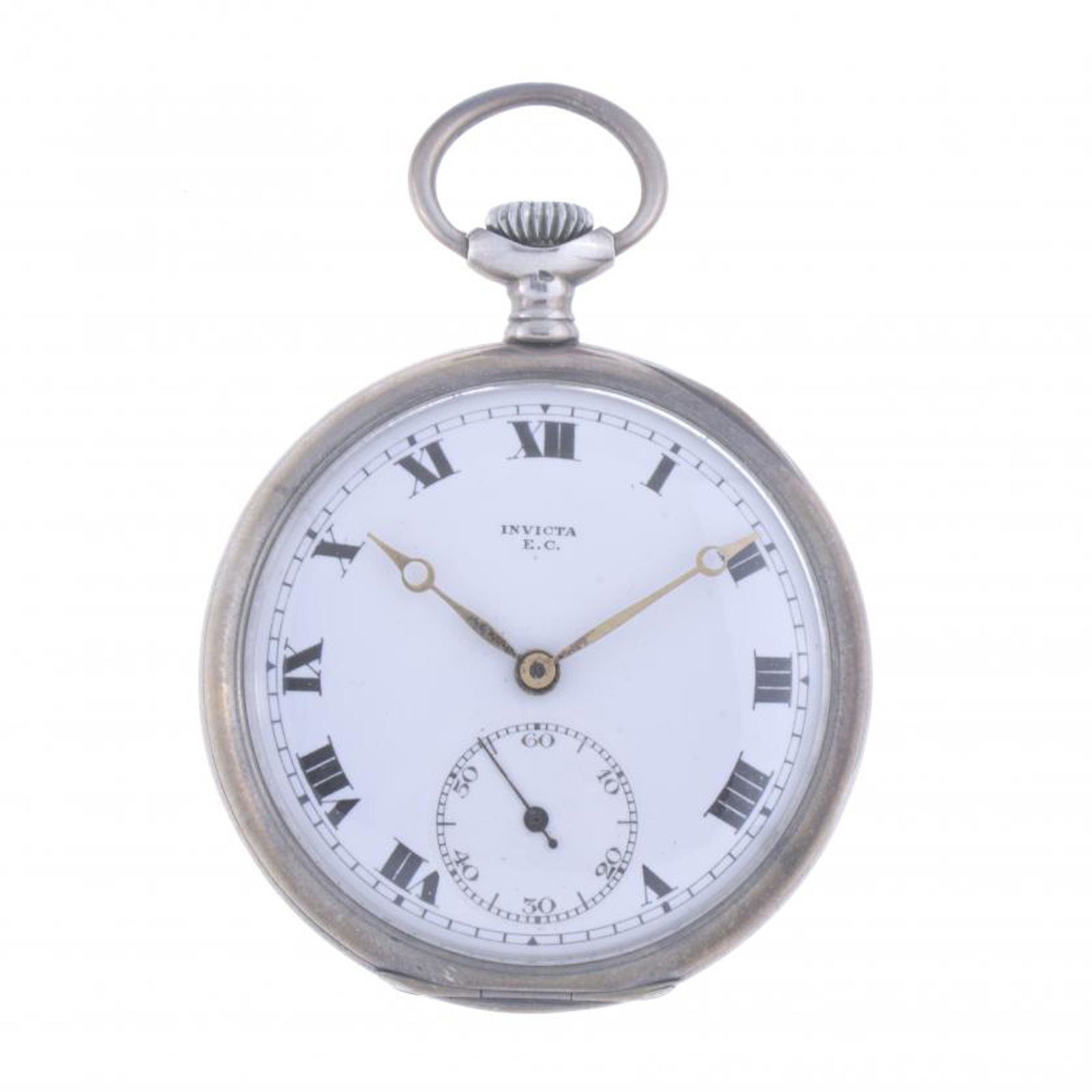 INVICTA. POCKET WATCH.: Silver case, white dial with Roman numerals. Seconds dial at 6 o'clock. Contrast 800. 57.5 gr.
