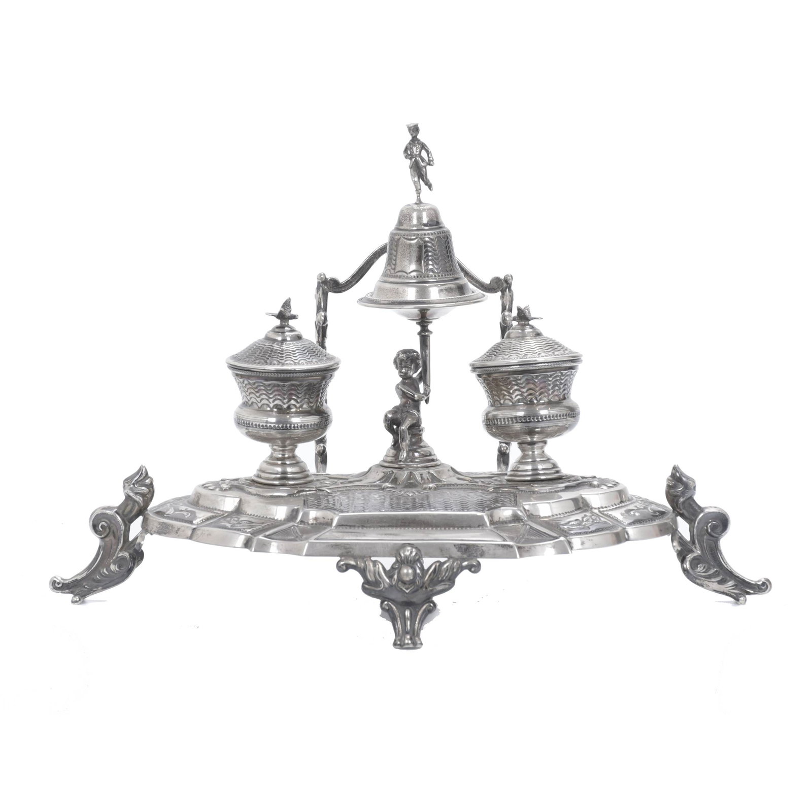 ALPHONSINE PERIOD SILVER INKSTAND. (1 of 6)