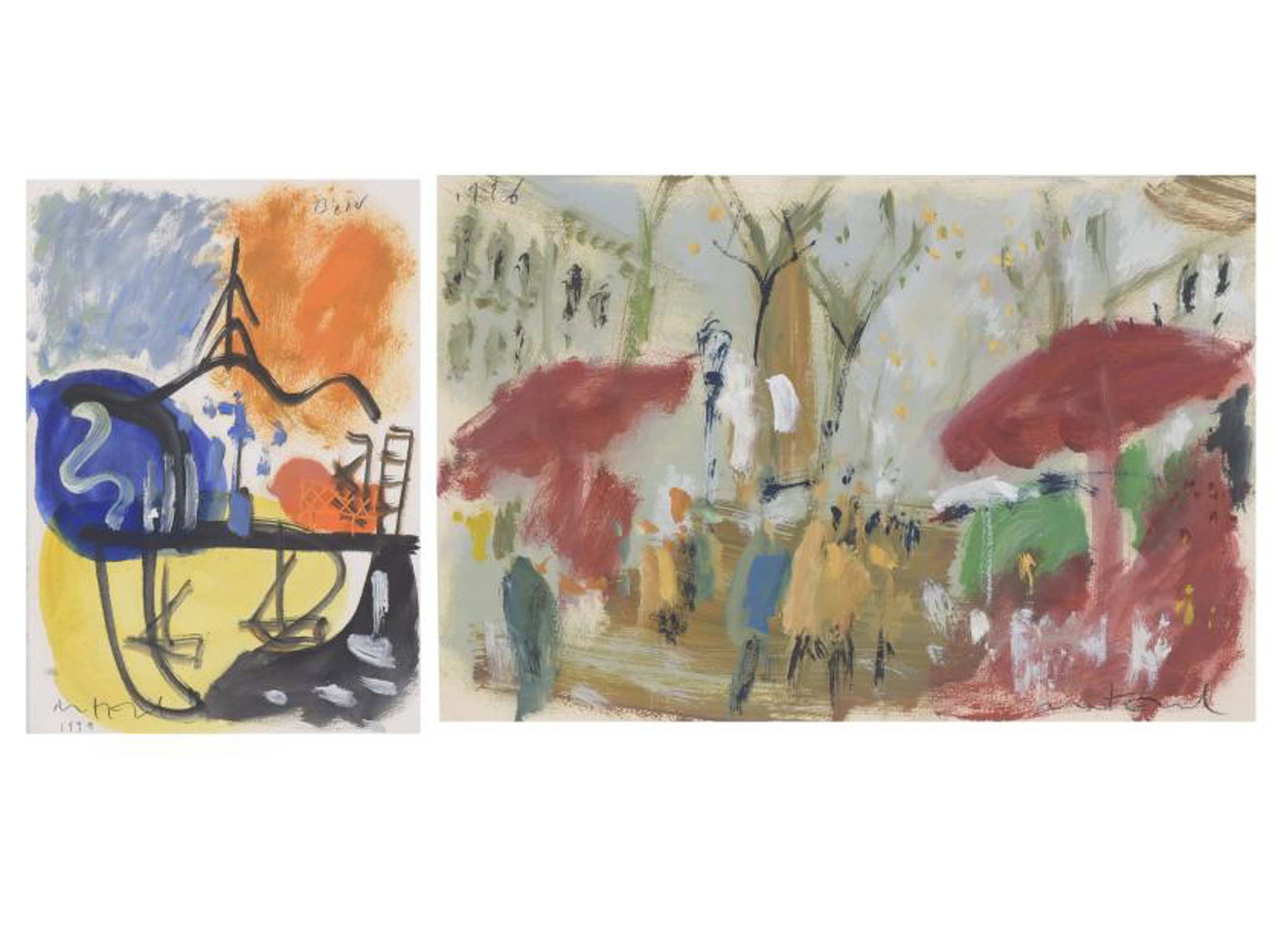 JAVIER BALLESTER MONTESOL (1952). "RAMBLAS", 1996 and "BARCELONA", 1999.: Mixed media on paper. Signed and dated. Certificate of authenticity attached on the back, issued by the artist himself and American Prints. The work was exhibited at the 13th edition of Art Supermarke