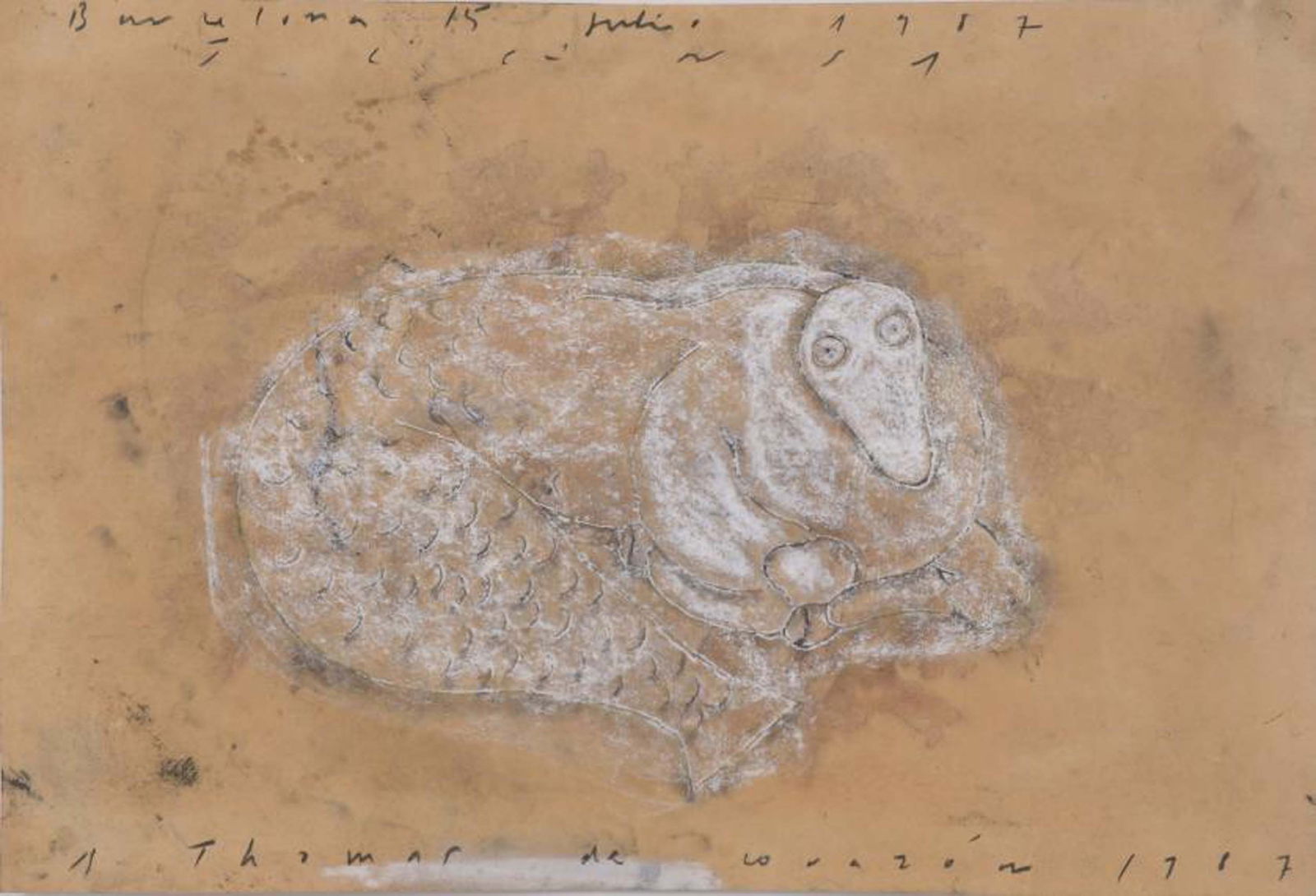JAUME PLENSA (1955). Untitled,1987.: Mixed media on paper. Signed, dedicated and dated. 34 x 50 cm; 50 x 65 cm (frame).