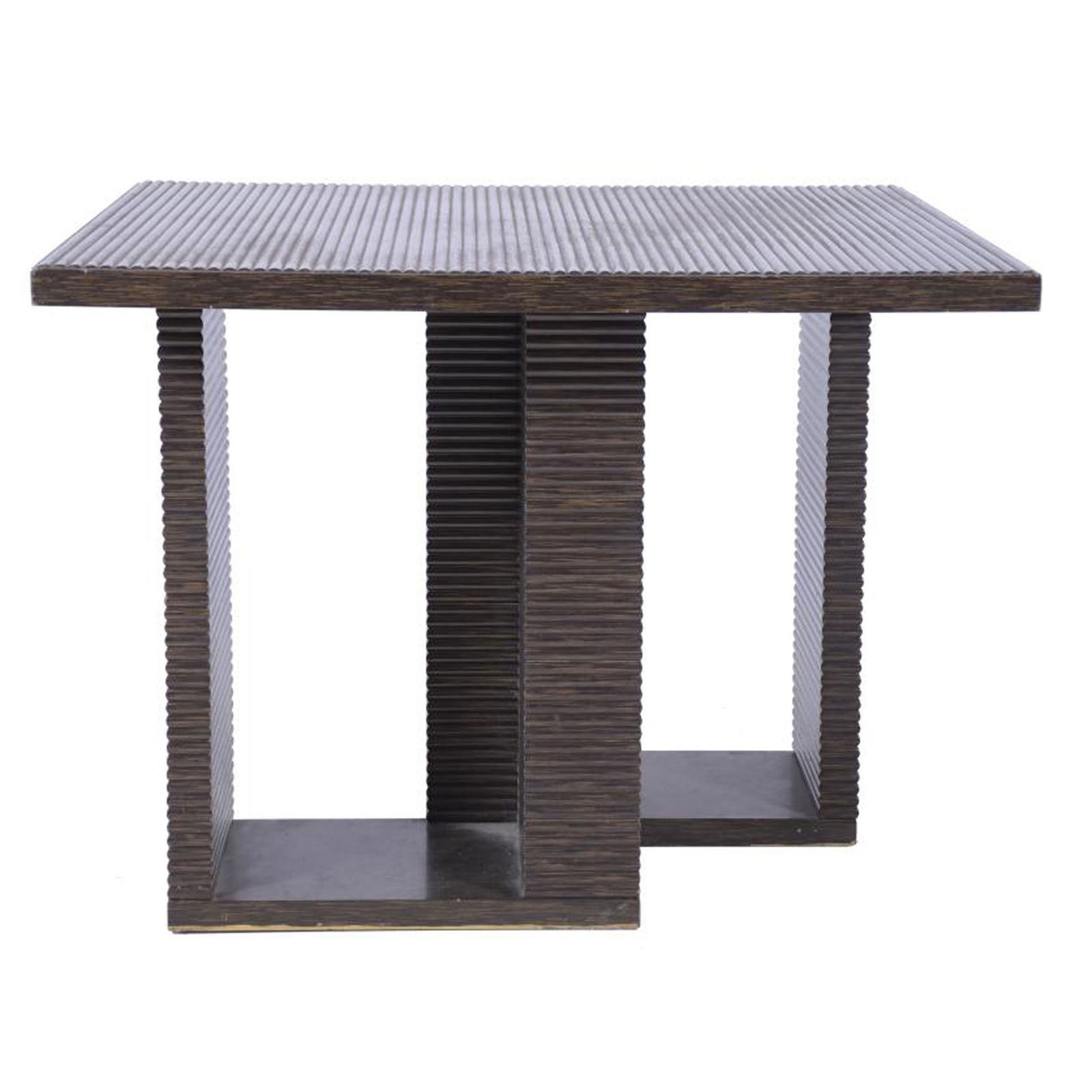 TABLE MADE FOR LOUIS VUITTON, PROBABLY COMMISSIONED BY PETER MARINO, 2013.: Exclusive model by Petter Martino for the interior of Louis Vuitton boutiques. This one comes from the Louis Vuitton boutique in Passeig de Gràcia, Barcelona. Plywood and veneer structure. With inscr