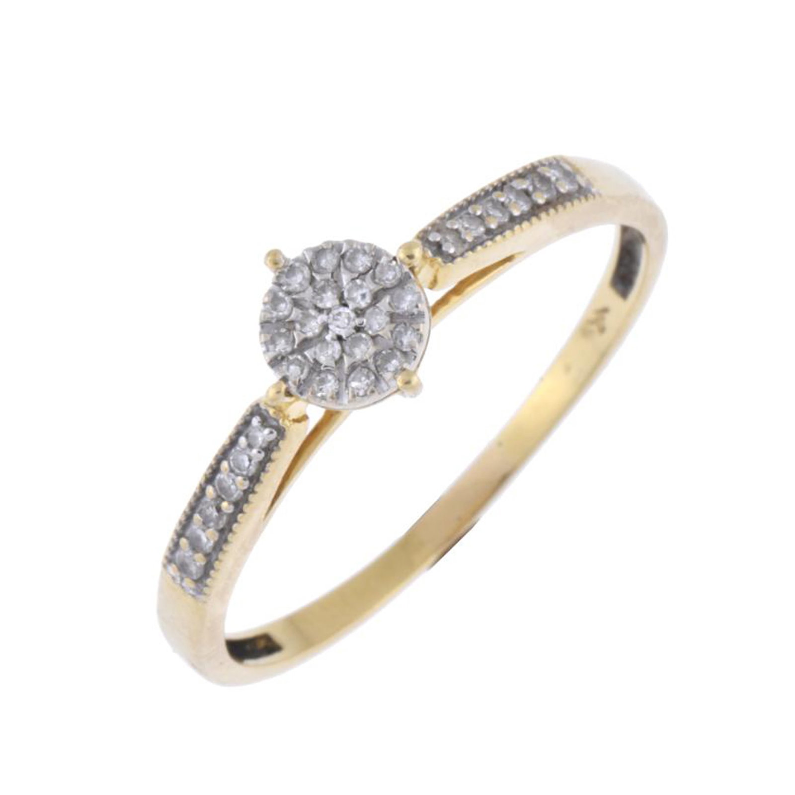 Diamonds pavé rosette ring.: 18kt yellow gold. Brilliant cut diamonds. Size 27/67.