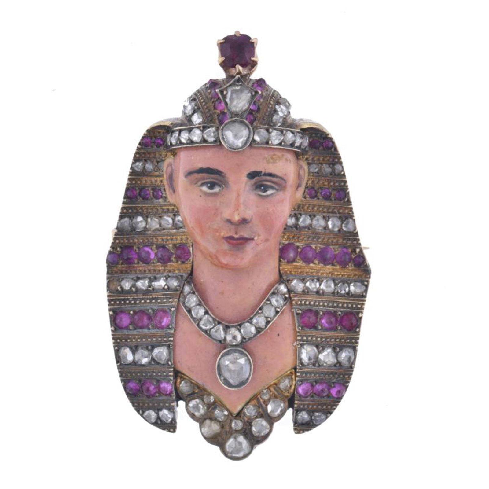 Pharaoh-shaped brooch with diamonds and rubies. (1 of 5)