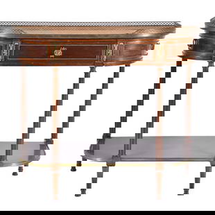 AFTER MODELS BY JEAN-HENRI RIESENER (1734 - 1806) AND ADAM WEISWEILER (CA. 1750 - AFTER 1810).: Similar models can be found in the living room and dining room of Petit Trianon in Versailles. In mahogany, rosewood and bronze applications. Mixed marble top. Key included. 86 x 100 x 43 cm.