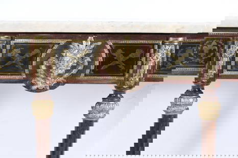 FRENCH CONSOLE WITH MIRROR, 20TH CENTURY.: Wood with gilded metal applications and fleur-de-lis decoration.Console with marble top.93 x 96 cms mirror and 85 x 127 x 41 cms console.