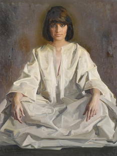 FELIX REVELLO DE TORO (1926). ‘Woman's portrait in white’, 1987.: Oil on canvas.Signed and dated. 115 x 87 cm; 137 x 108.5 cm (frame).