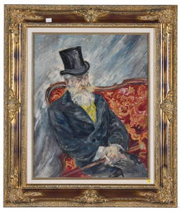 EMILI GRAU-SALA (1911-1975). 'Portrait of Pau Planas'.: Oil on canvas.Signed on the front. On the back there is a label of certification by Barrachina.On the back of the canvas, the artist wrote 'Señor de barba'.81 x 65 cm; 113 x 97.5 cm (frame).