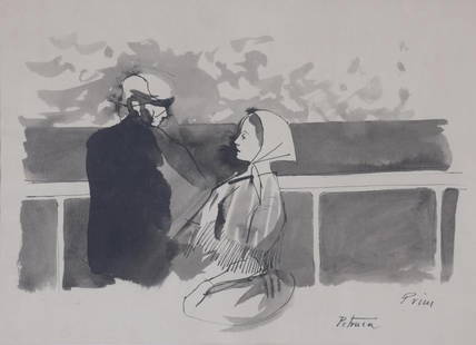 JOSEP MARIA PRIM GUYTO (1907-1973). "PETRUCA".: Wash ink on paper.Signed and titled.With label of Francesc Mestre gallery on the reverse.24 x 33 cm; 40 x 47.5 cm (frame).