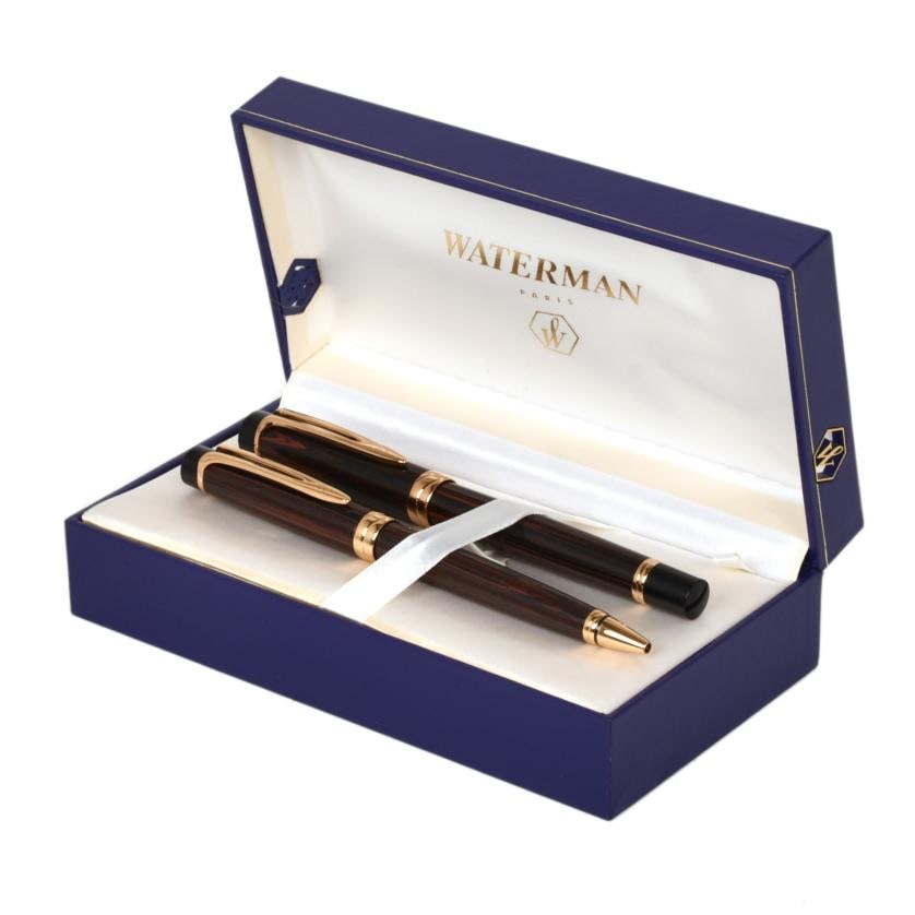 Waterman ballpoint pen and fountain pen set: With original case. Length: 14.5 cm.