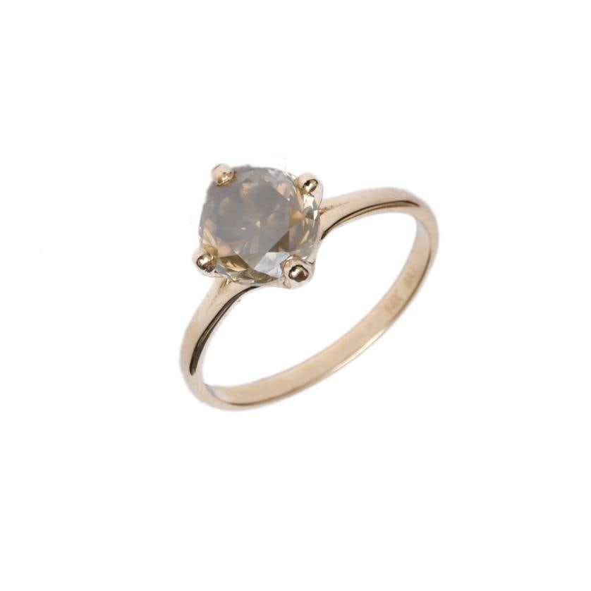 Solitaire ring with fancy diamond.: 14 kt yellow gold setting. Natural fancy deep grey green yellow central diamond weighing aprox. 2.07 ct. I1 clarity.Size: 14/54.IGI certificate.