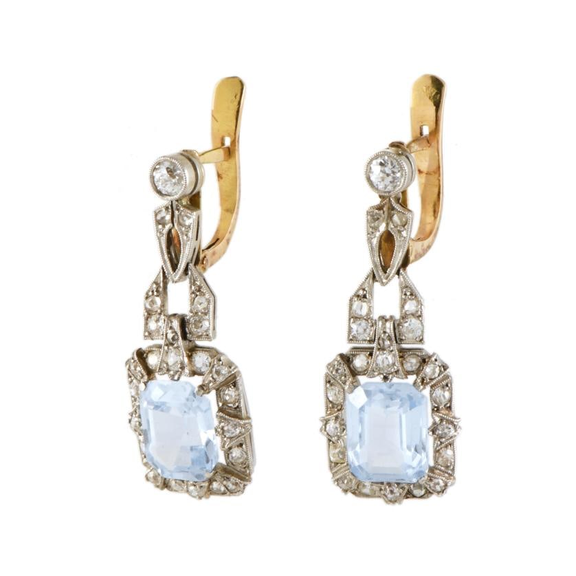 Art Deco long earrings with blue stone and diamonds. (1 of 1)