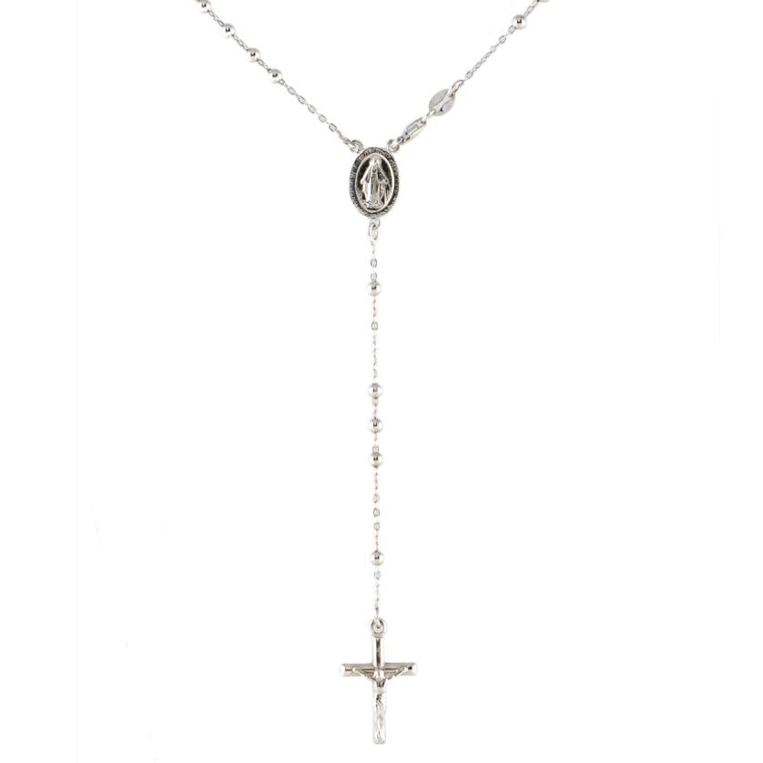 Silver rosary with pendant cross and the image of Madonna. (1 of 2)