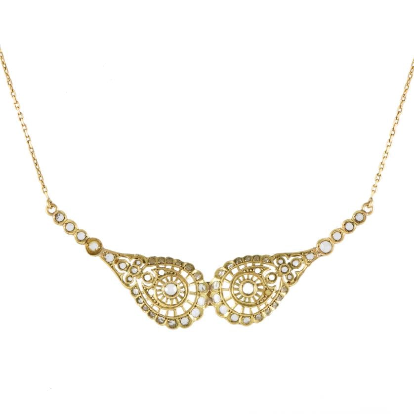 Necklace with pendant in the shape of linked earrings, with diamonds. (1 of 2)