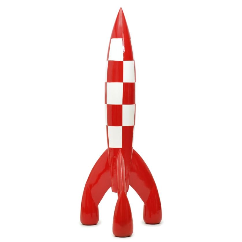 X-FLR6 rocket from ‘Tintin to the Moon’.: Polychrome resin. Rocket from Herge s comics.Minor flaws.180 x 70 x 70 cm