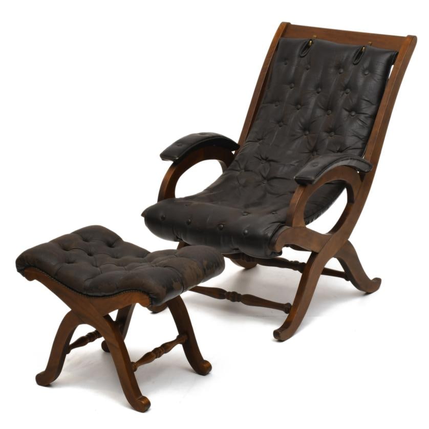 VALENT?. Leather armchair with ottoman, mid 20th century. (1 of 4)