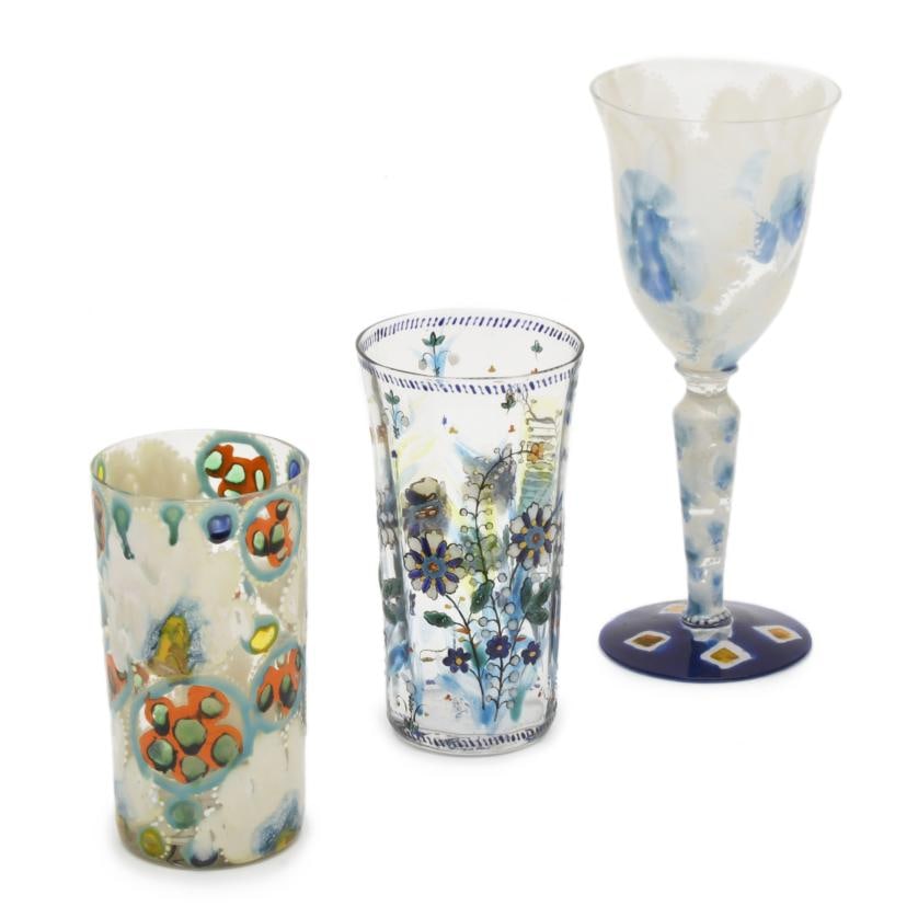 JOSEP MARIA GOL (1897-1976). Set of two glasses and a goblet. (1 of 7)