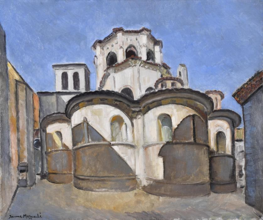 JAUME MERCADÉ I QUERALT (1887-1967). "Poblet", 1956.: Oil on canvas. Signed and dated on the front, as well as on the back, where it is also titled. 46 x 55 cm; 50 x 59 cm (frame).