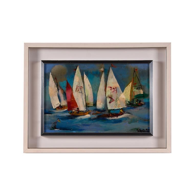 RAMÓN AGUILAR MORÉ (1924-2015). 'Ships'.: Oil on board. Signed. 32 x 49 cm; 51 x 68.5 cm (frame).