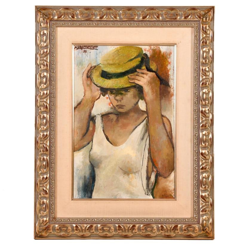 RAMÓN AGUILAR MORÉ (1924-2015). 'Portrait of a girl wearing a hat'. (1 of 2)
