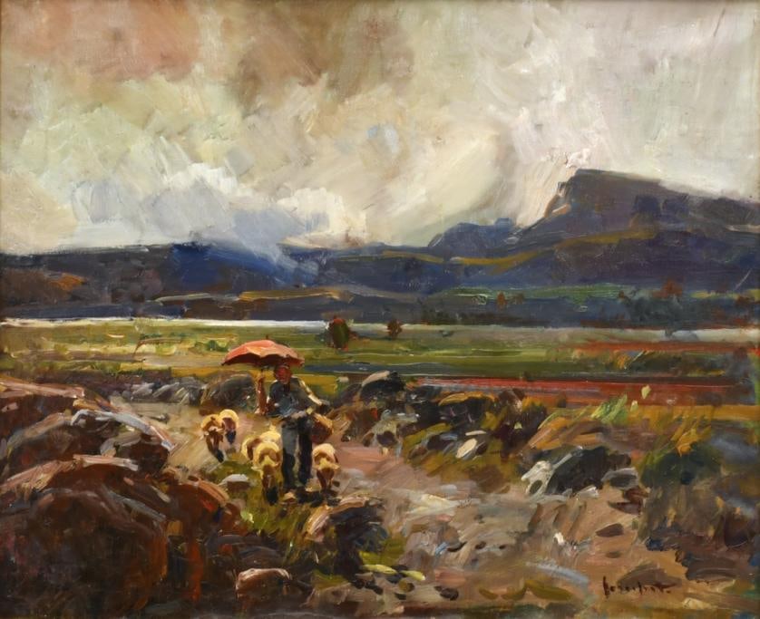 JOSEP SERRASANTA (1916-1998). ‘Landscape with a shepherd and sheep’. (1 of 4)