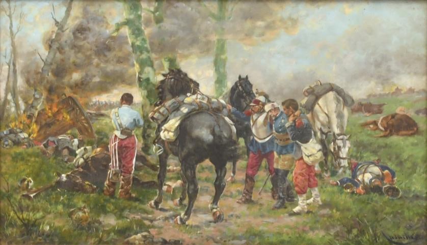 EARLY 20TH CENTURY SPANISH SCHOOL. ‘Wounded in combat.’ After the original by Josep Cusachs. (1 of 4)