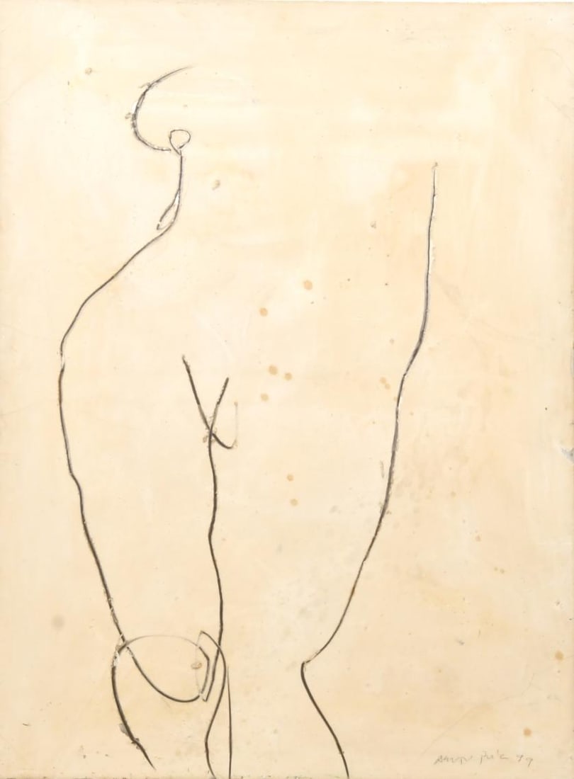 AGUST? PUIG (1957). 'Female nude', 1999.: Mixed media on fabric. Signed and dated. 130 x 97 cm (unframed).