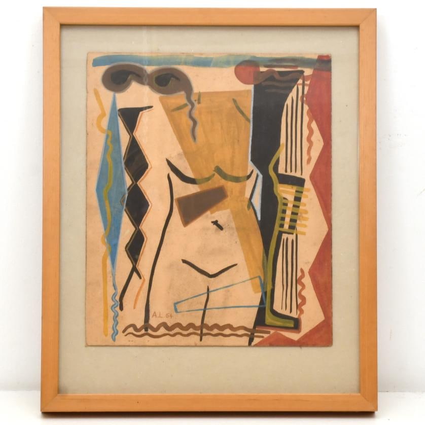 ANDRÉ LARTIGUE (1924-1993). 'Nude', 1954.: Gouache on poster board. Signed on the front and on the back, where it is dated. 33.5 x 28 cm; 46 x 37.5 cm (frame).