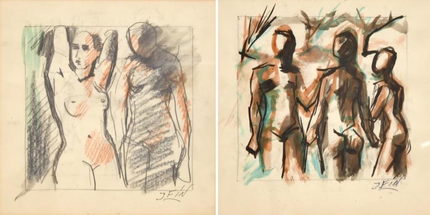 JOSE VILATO RUIZ, 'FIN' (1916-1969). ‘Figures’, a pair of drawings on both sides of the paper.: Crayon and ink on paper. Signed. Double window frame, so that both works can be seen depending on how it is hung. 21 x 21 cm; 39 x 39 cm (frame).