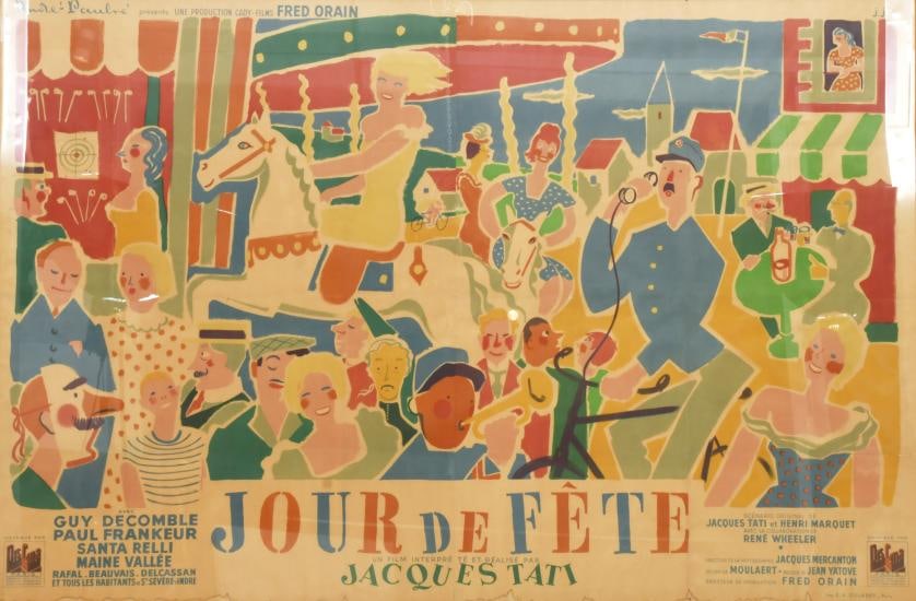 Original poster of the film ‘Jour de Fête’, 1949. Directed by Jacques Tati.: Offset printing. It has folds marks and minor flaws. 158 x 237 cm; 168 x 148 cm (frame).