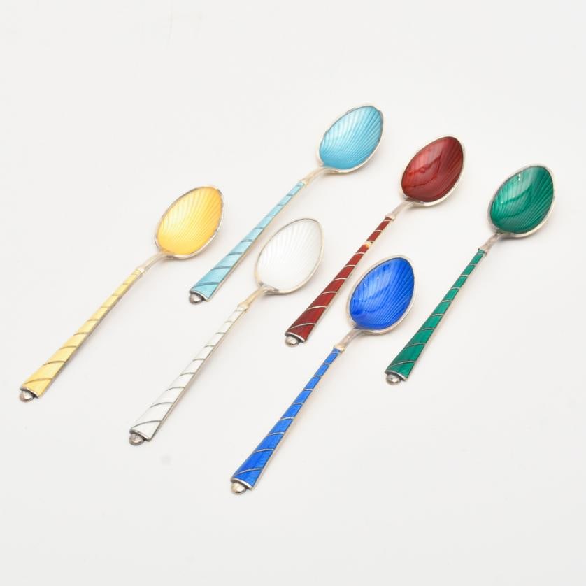 Set of twelve Danish spoons.: Silver and enamel. 9.5 cm. 110 gr.