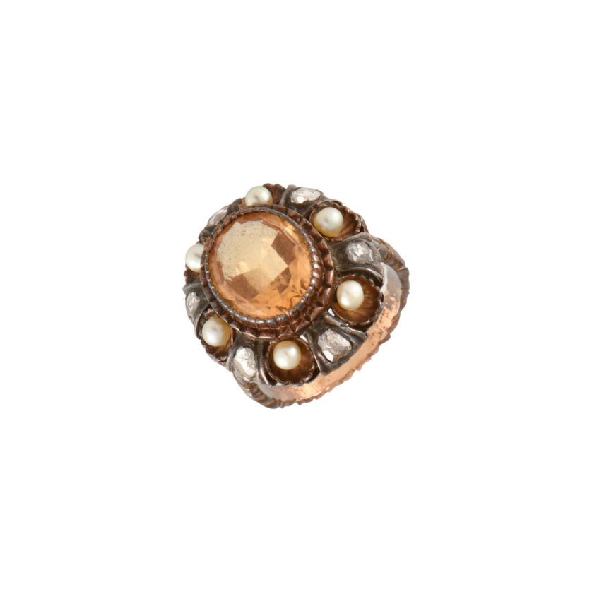 Belle Epoque ring with central citrine and diamonds and pearls rosette. (1 of 2)