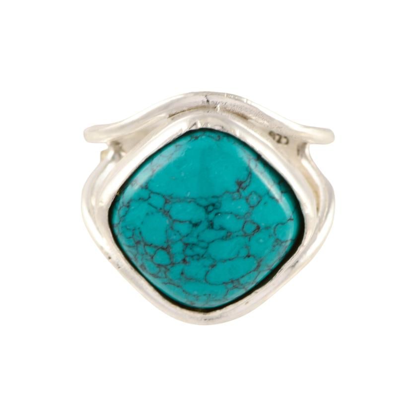 Ring with a large turquoise.: 925 silver. Rhomboid cabochon turquoise. Size: 14/54.