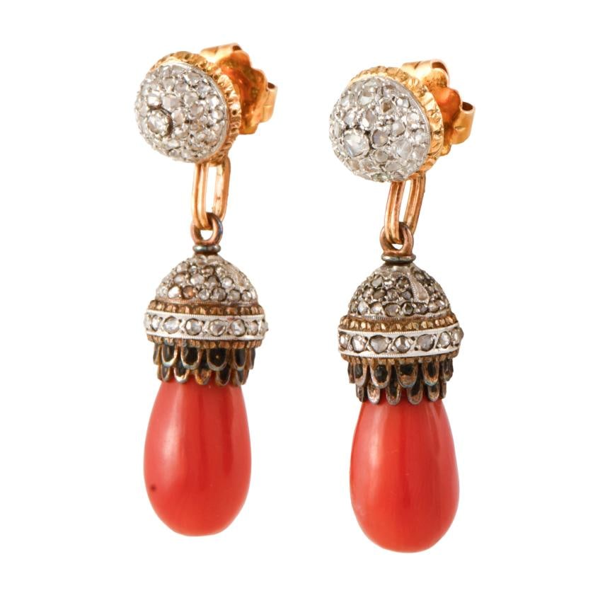 Earrings with coral beads and diamonds, 1960's. (1 of 1)