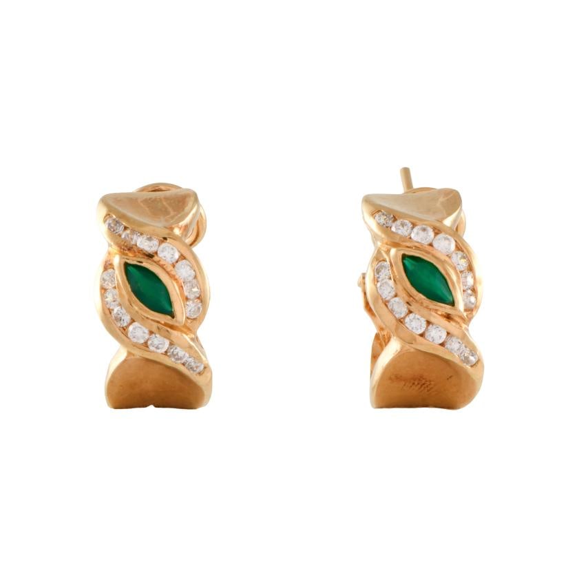 Wide hoop earrings with chrysoprases and zircons.: Over-gilded 925 silver. Omega clasp.