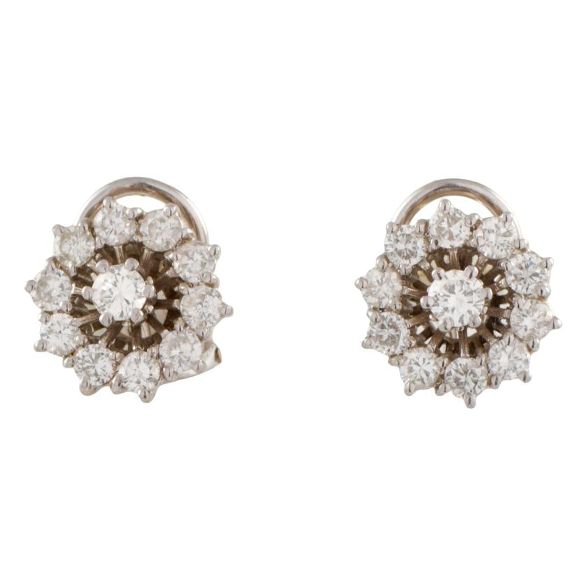 Diamonds rosette earrings.: 18 kt white gold. Brilliant cut diamonds; the central one of 0.1 ct.Omega clasp.