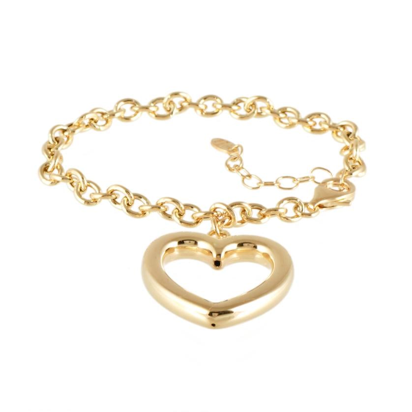 Links bracelet with hanging heart.: Gold-plated 925 silver. Length: 20 cm when open. Carabiner clasp.