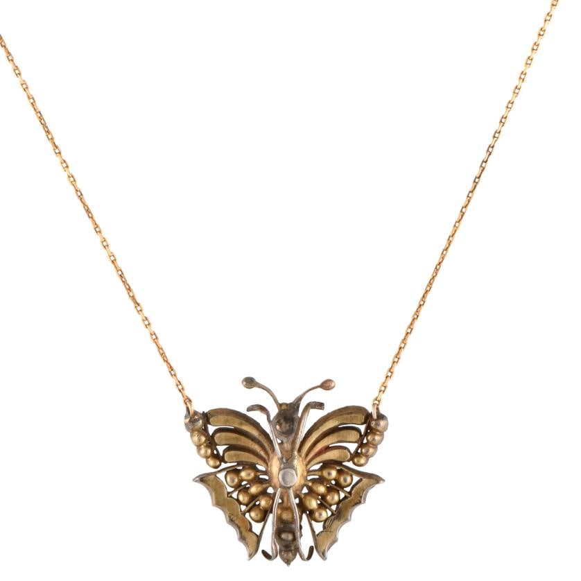 Necklace with butterfly-shaped pendant with diamonds and rose topaz. (1 of 1)