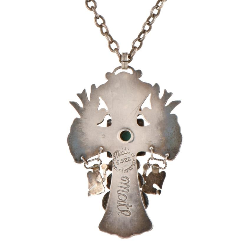 Mexican necklace with turquoises and coral pendant. (1 of 1)