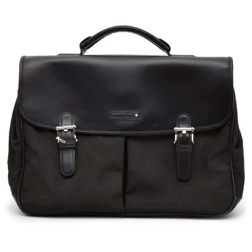 MONTBLANC. Briefcase.: Canvas and black leather. Slight wear and tear. 30 x 42 x 11.5 cm approx.