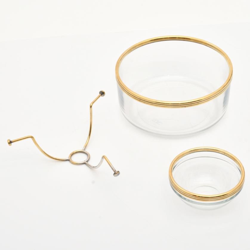 Caviar chiller bowl.: Glass and gilt metal details. Minor flaws. 9 x 19 cm diam.