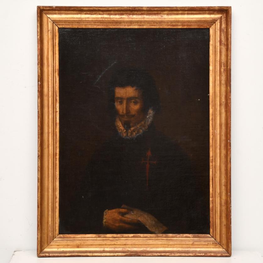 18TH CENTURY, SPANISH SCHOOL. "Gentleman with the Cross of Saint James.": Oil on canvas. The paint layer has losses and interventions. Relined work. 85 x 63.5 cm; 100 x 78 cm (frame).