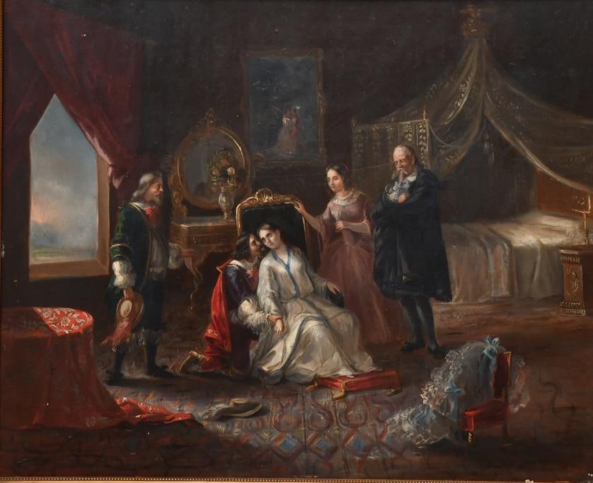 19TH CENTURY FRENCH SCHOOL. "Fainting girl".: Oil on cardboard. Paint layer with defects. 48 x 59 cm; 66 x 75.5 cm (frame).