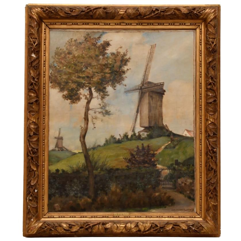 ATtributed to JEAN-MICHEL CAZIN (1869-1917). "Le Moulin des Poètes".: Oil on canvas. Signed and dated 1912. It should be cleaned, and the frame is damaged. Location indicated on the plaque on the frame. 81 x 64 cm; 101 x 85 cm (frame). 85x63