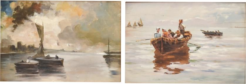 20TH CENTURY CATALAN SCHOOL. Pair of seascapes: Oil on board. Unsigned. 12 x 18 cm; 33 x 38 cm (frame).