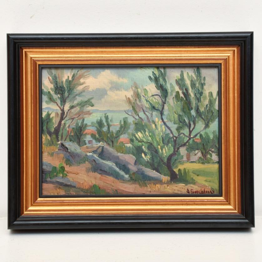 20TH CENTURY SPANISH SCHOOL. "Seaside landscape".: Oil on canvas stuck to board. Unidentified signature. 23 x 31 cm; 34.5 x 44 cm (frame).