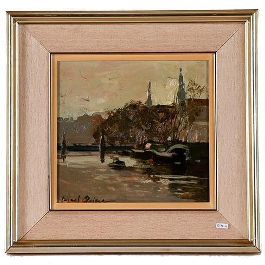 RAFAEL GRIERA (1934-2018). 'Urban landscape'.: Oil on board. Signed. 25 x27 cm; 41 x 43 cm (frame).
