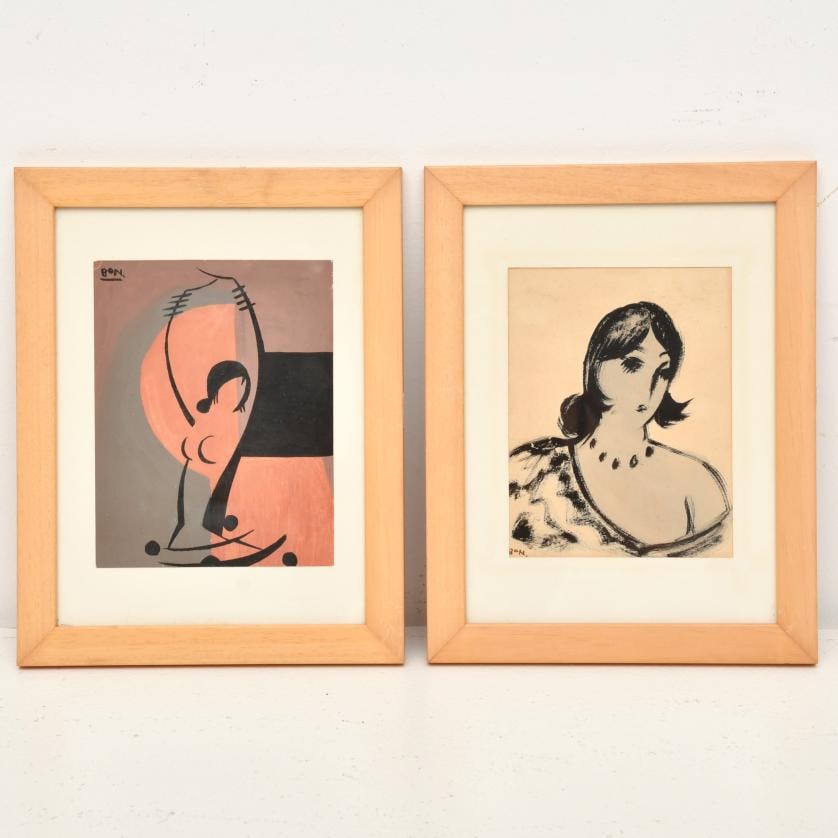 ROMÀ BONET SINTES "BON" (1886-1967). Pair of framed drawings (1 of 4)