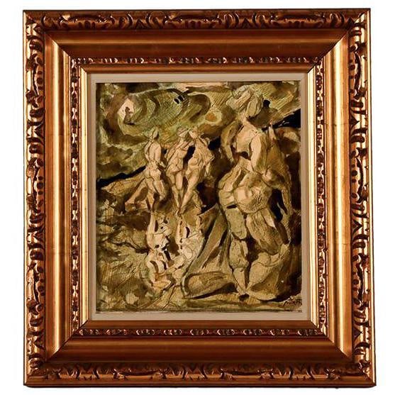 ANTONI PITXOT (1934-2015). 'Figures'.: Charcoal and watercolour on paper adhered to board. Signed. 27.5 x 24.5 cm; 45 x 41.5 cm (frame).